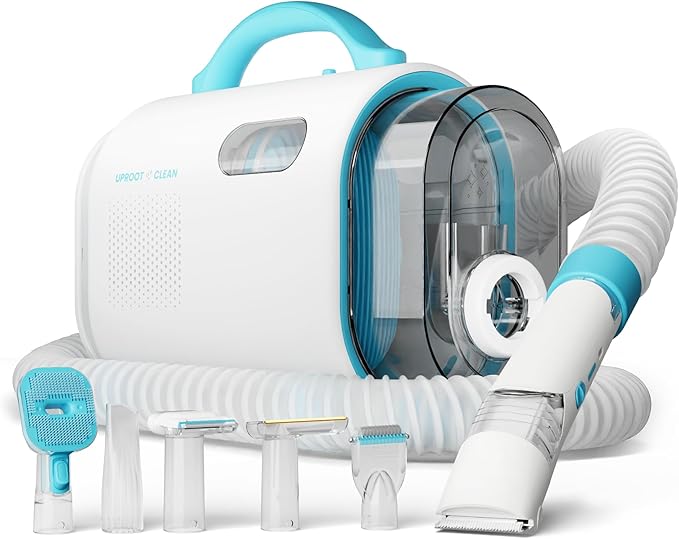 Uproot Clean Pet Groomer Vacuum Kit 7 in 1 - Cat &amp Dog Grooming Kit with Brush Detangle Deshed Trim Clean &amp Dry Attachments - Complete Cat &amp Dog Grooming Vacuum for Shedding Pets