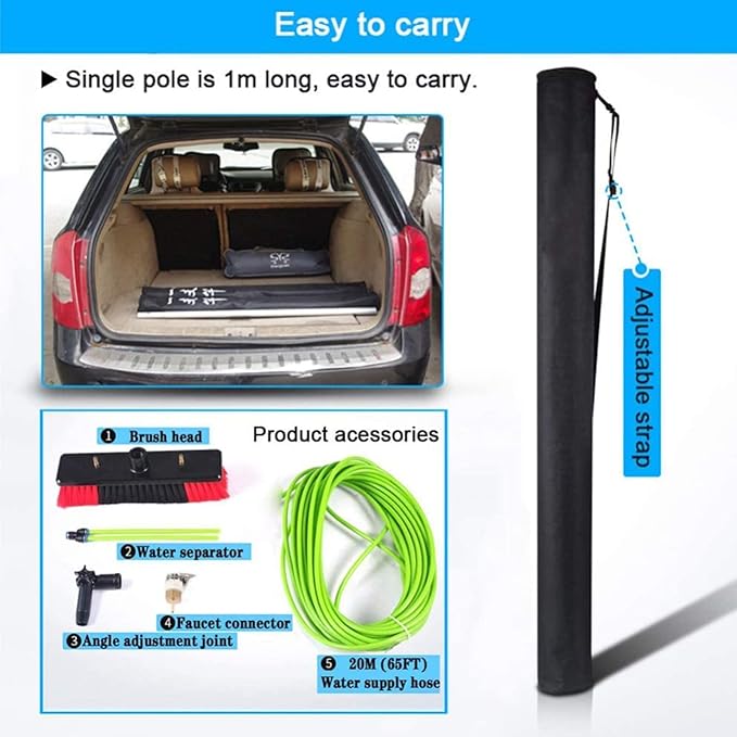 5-11m Window Cleaning Pole Water Fed Telescopic Brush Extendable Cleaner Window Cleaner Kit Conservatory Roof Cleaning Photovoltaic and Solar Panels Outdoor Window Cleaner 30cm Brush Head