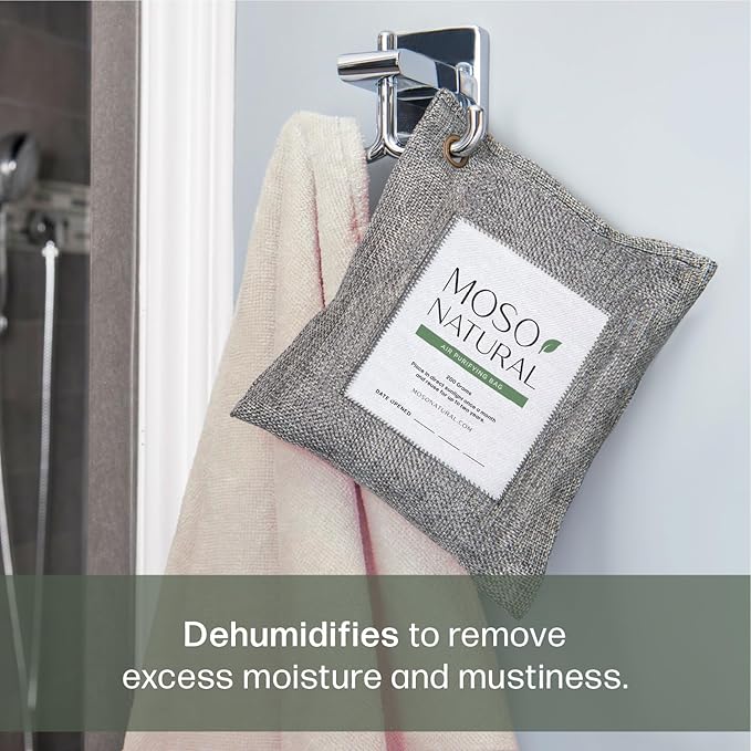Moso Natural Air Purifying Bag 200g (4 Pack) | Premium Bamboo Charcoal Odor Absorber for Home &amp Car | Closet Odor Eliminator Small Room Deodorizer &amp Car Air Freshener | Long Lasting Charcoal