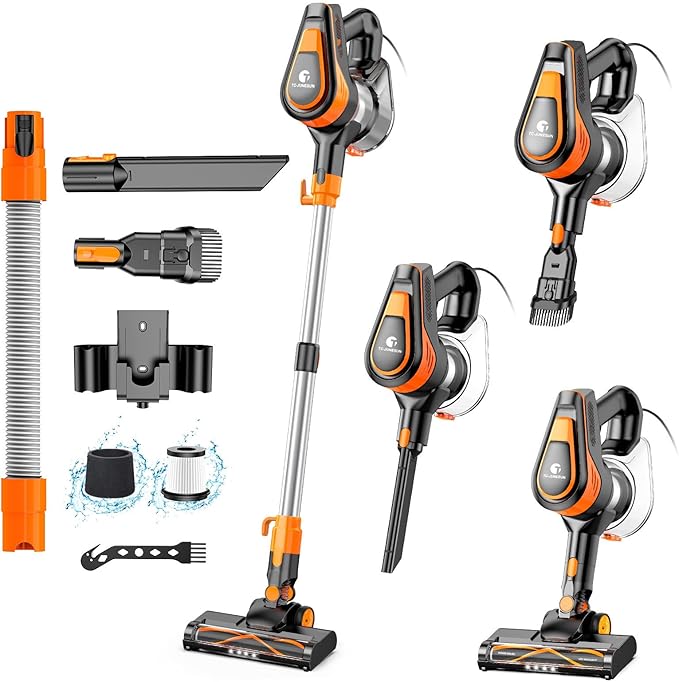 23Ft Corded Vacuum Cleaner 600W Powerful Self-Standing Stick Vacuum for Home with 20Kpa Suction 2 Speeds Lightweight Household Vacuum Cleaner for CarpetHardwood Floors and Pet Hair
