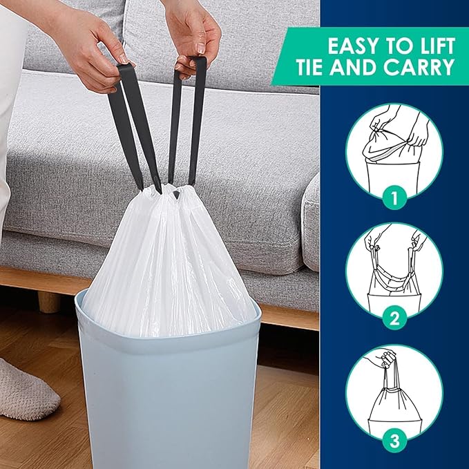 20 Gallon Large Drawstring Trash Bags 200 Counts Fit 20-21 Gal Trash Can Heavy Duty Tall Kitchen Garbage Liners Large Trash Bags Size Chart for Home/Office Outdoor Lawn &amp Leaf Bags White