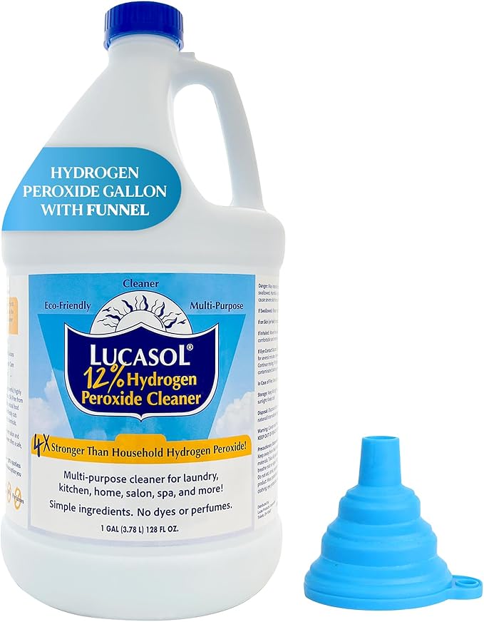 Lucasol Food Grade Hydrogen Peroxide 12% Percent &amp Funnel Combo - 1 Gallon (128 Fl Oz)