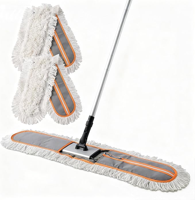 36 Commercial Dust Mops for Floor Cleaning Heavy Duty Floor Duster Mop with Long Handle Hotel Gym Household Cleaning Supplies for Hardwood Tiles Marble Floors (Grey)