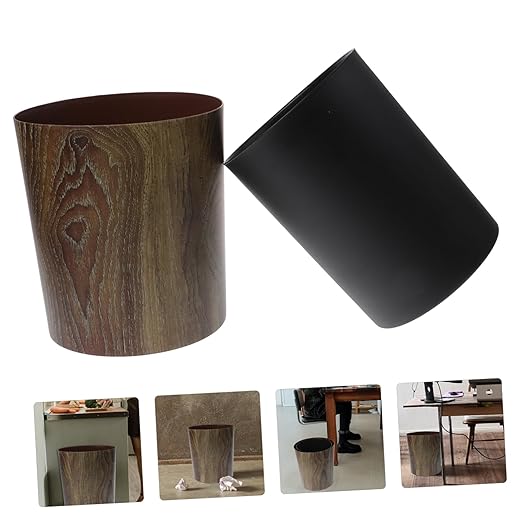 Cabilock Elegant Vintage Style Trash Can Large Capacity Imitation Wood Grain Waste Basket for Bathroom Kitchen Hotel Home