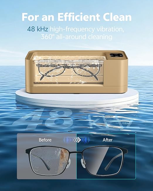 GENGROCK Ultrasonic Jewelry Cleaner Machine 48kHz Sonic Cleaner 3 Modes Deep Cleaning 360ML Food Grade Tank 45dB Quiet for Jewelry Rings Gold Silver Glasses Dentures(Rose Gold)