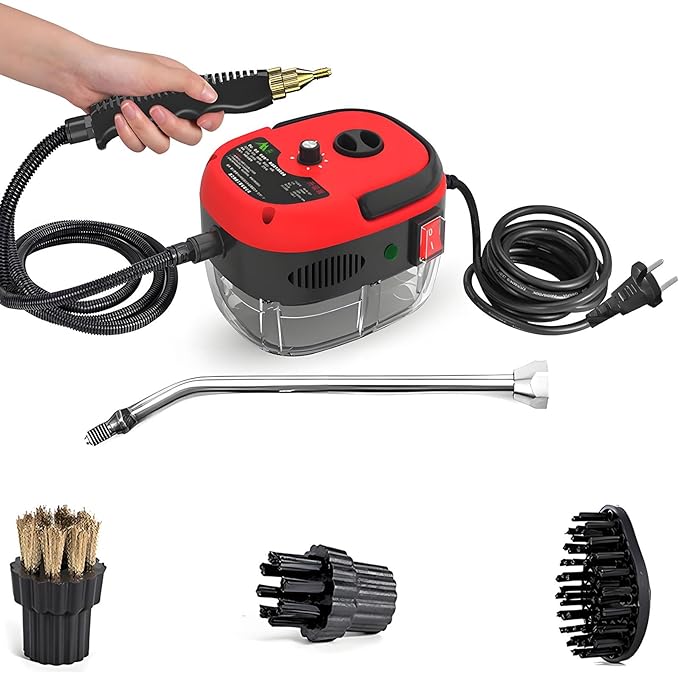 2500w Handheld High Temp Portable Cleaning Machine Handheld Power Steam Cleaner for Home High Heat Steam Cleaning Machine Steamer for Cleaning Ready in 10s for Kitchen Furniture Bathroom Car(Red)