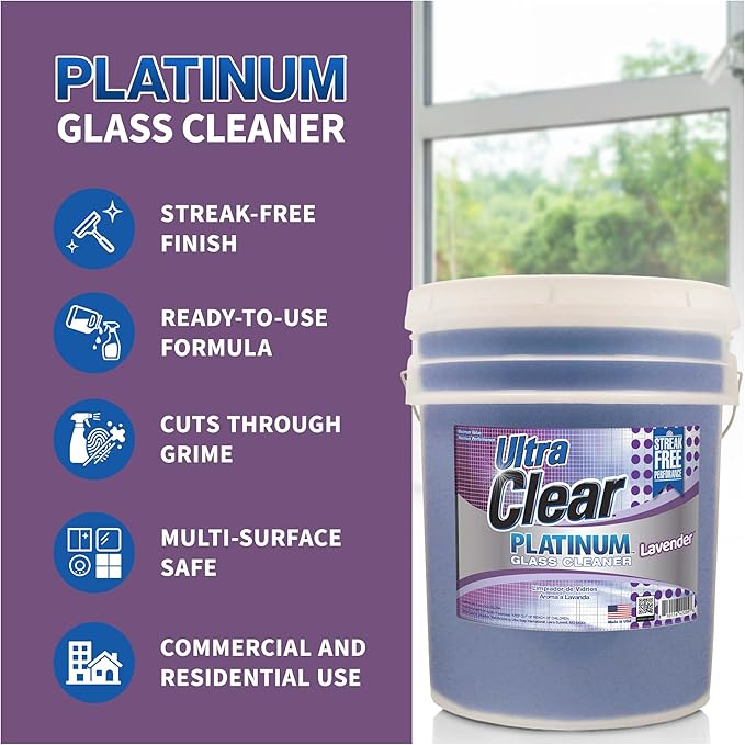 Ultra Clear Platinum Glass Cleaner Crystal Clear Streak-Free Shine Polished Finish for Commercial and Residential Use Lavender Fresh 5 Gallons