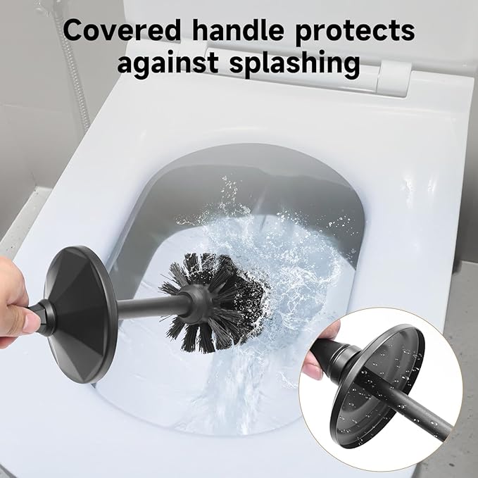 Black Toilet Brush and HolderExtra Long Handled Toilet Brush for BathroomStainless Steel Heavy Duty Toilet Bowl BrushDeep Cleaning Modern Toilet Cleaner Brush -Space Saving