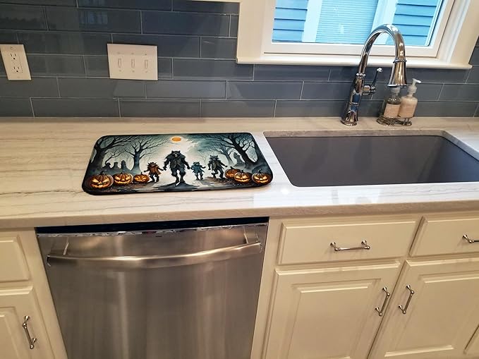 Caroline's Treasures DAC2279DDM Werewolves Spooky Halloween Dish Drying Mat Absorbent Dish Drying Mat Pad for Kitchen Counter Dish Drainer Mat for Countertop 14 x 21 Multicolor