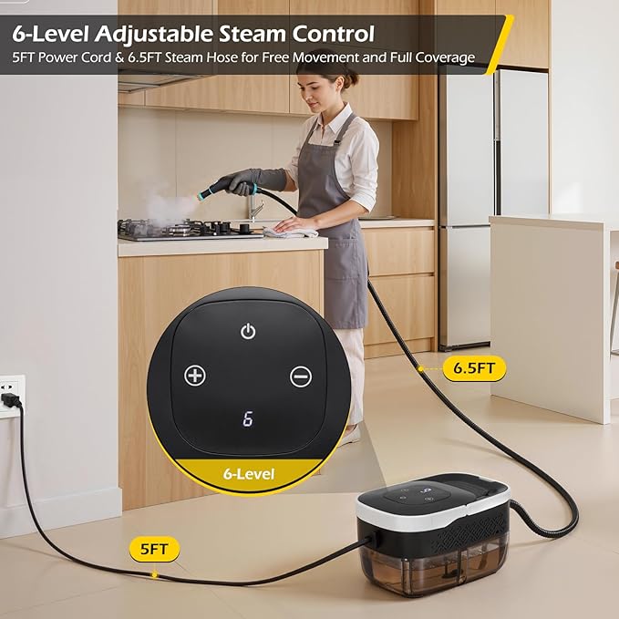 Dyna-Living Steam Cleaner 1500W Engine Steam Cleaner Handheld High Pressure Steam Cleaner for Cleaning Car Steamer with 42.2 oz Tank Portable Steamer for Car Detailing Home Floor Carpets Tile