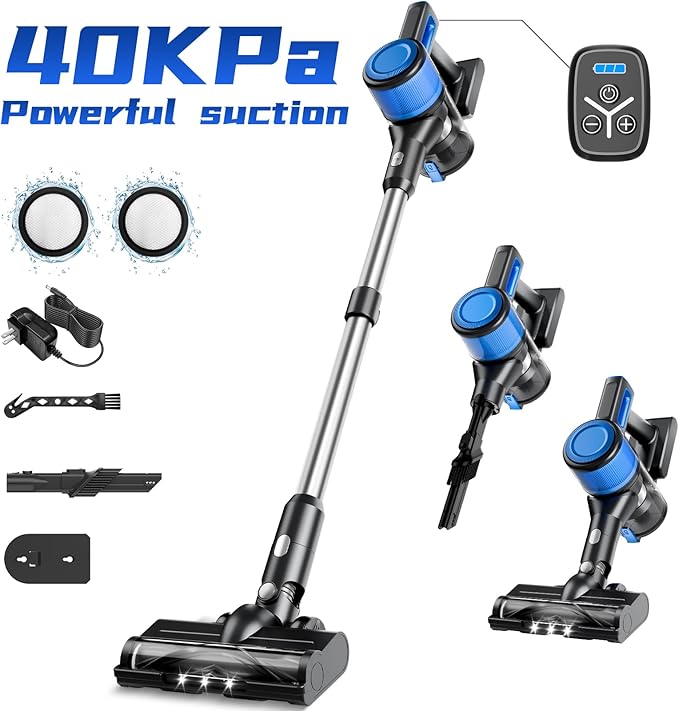 KIKETECH Cordless Stick Vacuum Cleaner - 8 in 1 Lightweight Stick Vacuum with 40min Runtime Powerful Suction Rechargeable Portable Cordless Vacuum for Carpet Hard Floor Pet Hair