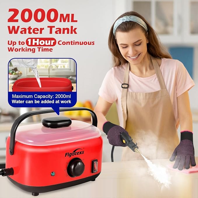 Steam Cleaner2500W High Temperature High Pressure Steam Cleaner with 3 Brush Heads Portable Steam Cleaners with 1.5L Tank For Car Detailing Kitchen Bathroom Floors(White)