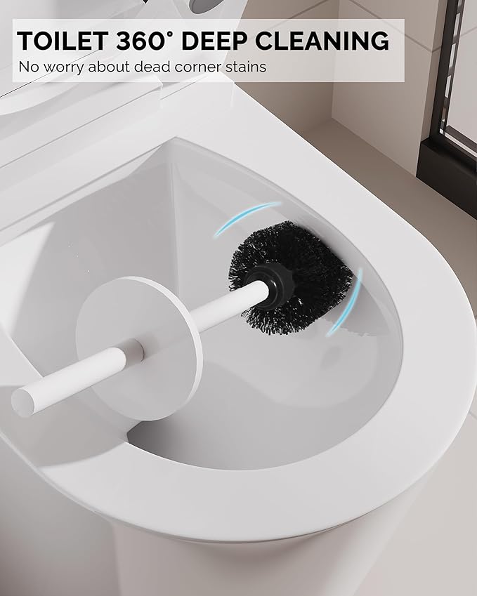 Toilet Brush and Holder Set Stainless Steel Toilet Bowl Brush with Lid Rust Proof Toilet Cleaner Brush with Caddy Durable Bristles Splash Proof Ideal for Bathroom（1 Pack White）