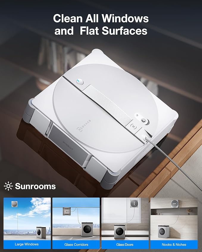 ECOVACS WINBOT W3 Omni Robot Window Cleaner with Auto-Clean &amp Multi-Functional Station Win-SLAM 5.0 Smart Navigation Intelligent Cleaning with Triple Spray System 12-Level Protection