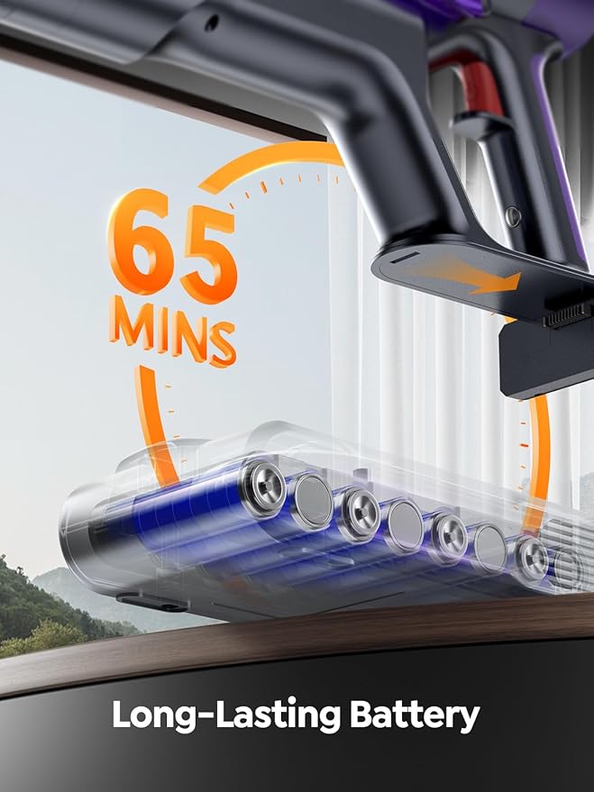 Cordless Vacuum Cleaner 600W 50KPA 65 Mins Runtime Vacuum Cleaners for Home Stick Vacuum with Self-Standing Wall Mount Charging and Intelligent Auto Mode Handheld Vacuum for Pet Hair/Carpet/Floor