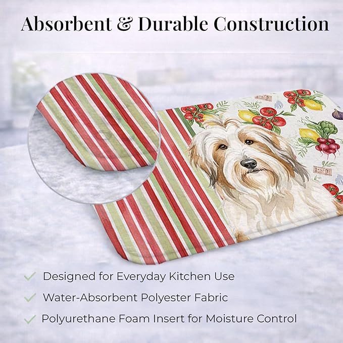 Caroline's Treasures White and Tan Bearded Collie Vegetables Dish Drying Mat Absorbent Dish Drying Mat Pad for Kitchen Counter Dish Drainer Mat for Countertop 14 x 21 Multicolor