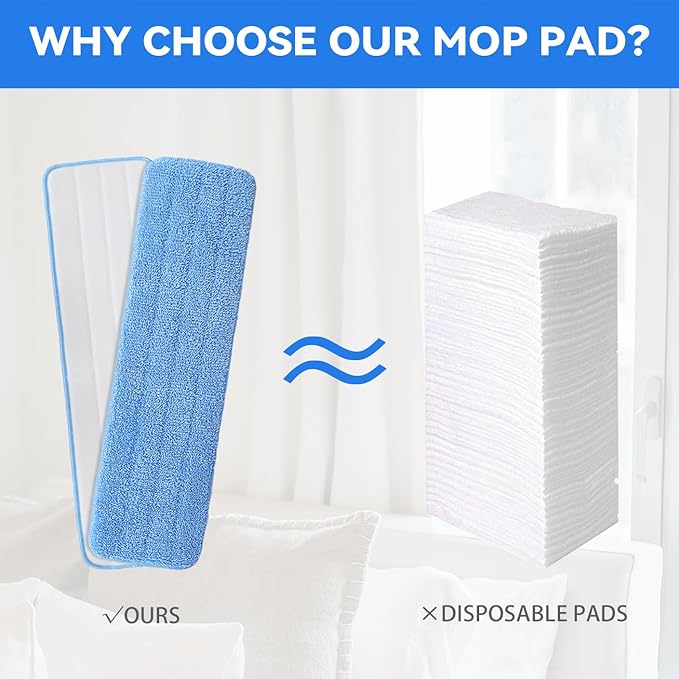 Microfiber Mop Pad for Rubbermaid Commercial 20 Inch Mop Head - 10 Pack Wet &amp Dry Commercial Cleaning Refills Reusable Mop Refills Fit for Any Microfiber Flat Mop System 18 to 21