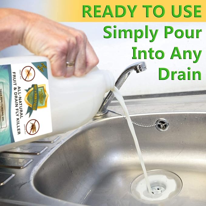 Fruit Fly &amp Drain Fly Killer - Simple Commercial Drain Gel Treatment - Eliminates Gross Fruit Flies Drain Flies Sewer Flies &amp Gnat Infestations From Any Drain. Fast &amp Easy - (128 Oz Cas