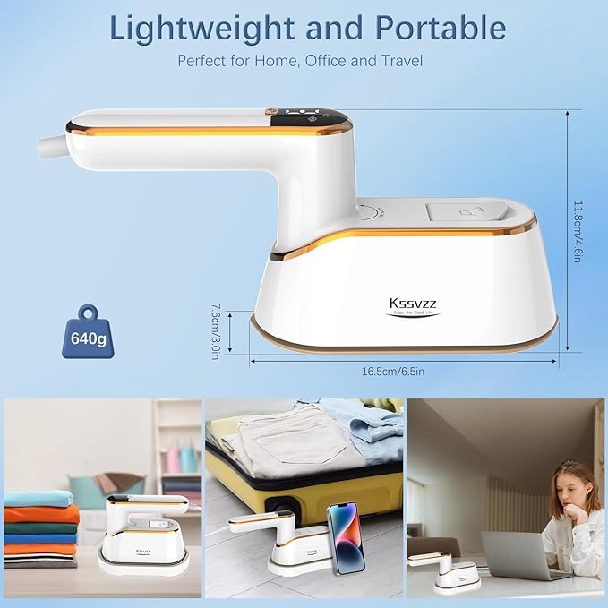 Portable Travel Steamer Iron for Clothes with LCD Display - 4 Mode Handheld Mini Clothing Steam Iron 1200W Small Garment Steamer Hand Held Fabric Steamer for Home Dorm Travel (120V ONLY)(White)