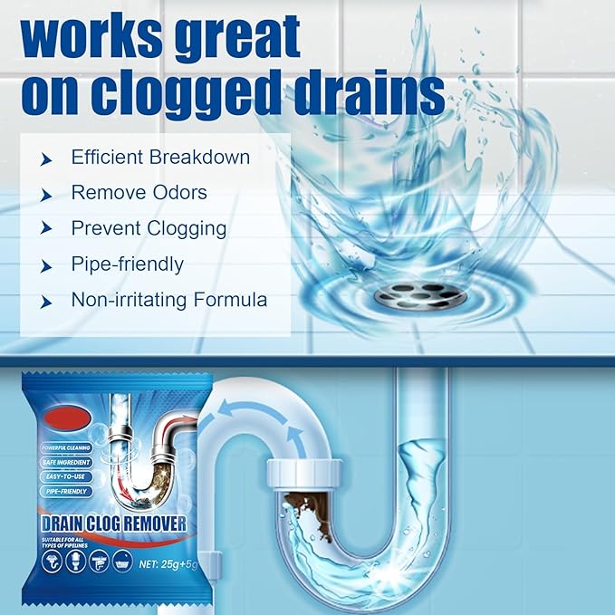Drain Clog Remover Powder - Fast-Acting Pipe Cleaner For Hair Grease &amp Soap Scum - Eliminates Odors(1box)