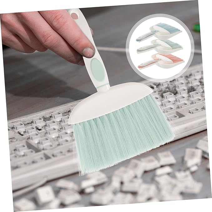 minkissy 3sets Portable Mini Dustpan and Broom Set Compact Household Cleaning Accessory for Adults Durable Plastic Dustpan and Brush for Home and Office Use