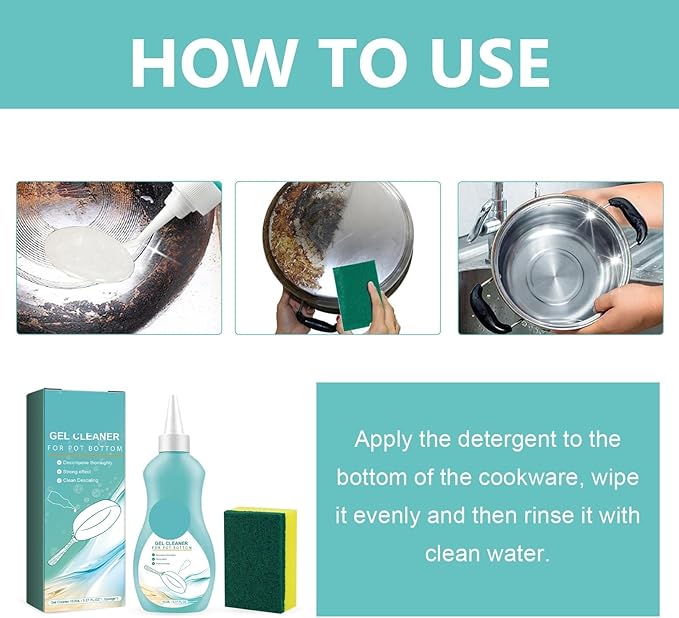 Cookware Bottom Gel Cleaner - Heavy Duty Kitchen Stove Pot &amp Pan Cleaner For Grease Rust &amp Black Stains(2PCS)