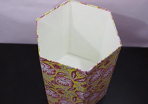 Generic Floral Hand Block Print Paper Dustbin Cotton Printed Wastebasket Indian Vintage Home Decor Hotel Room Decor (1 Yellow RED)