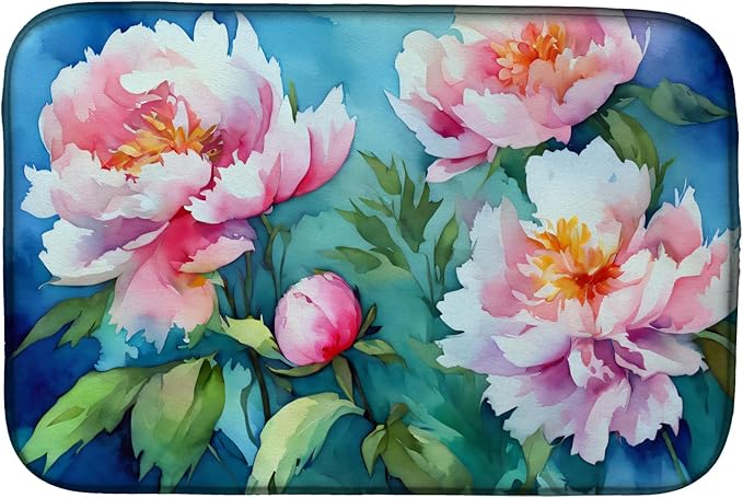 Caroline's Treasures DAC1593DDM Peonies in Watercolor Dish Drying Mat Absorbent Dish Drying Mat Pad for Kitchen Counter Dish Drainer Mat for Countertop 14 x 21 Multicolor