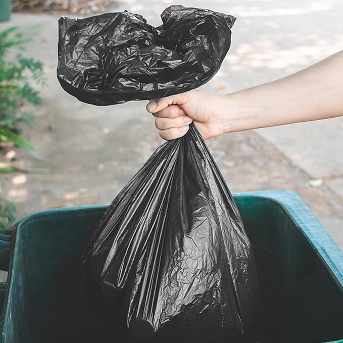 200Pcs Black Disposable Trash Bags Thickened Garbage Liners for Home and Office Use Strong Drawstring Design for Easy Handling Spacious Capacity Sanitary Waste Bin Liners
