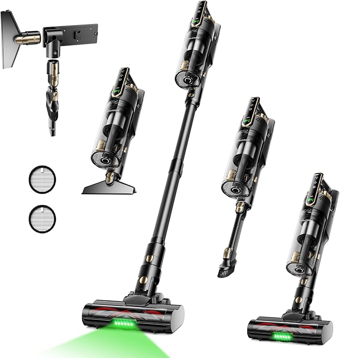 Trucozie Cordless Vacuum Cleaner Self-Standing Lightweight Stick Vacuum with 50 mins Runtime Powerful Suction Anti-Tangle Wireless Vacuum for Home Hardwood Floor Carpet Pet Hair Black