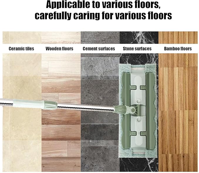 Flat Mop – ABS Telescopic Handle Rotatable Head Tool | 38x15cm Lightweight Design with Scraper Attachment Efficient Floor Cleaner for Kitchen Bathroom Tile Laminate Wood Surfaces