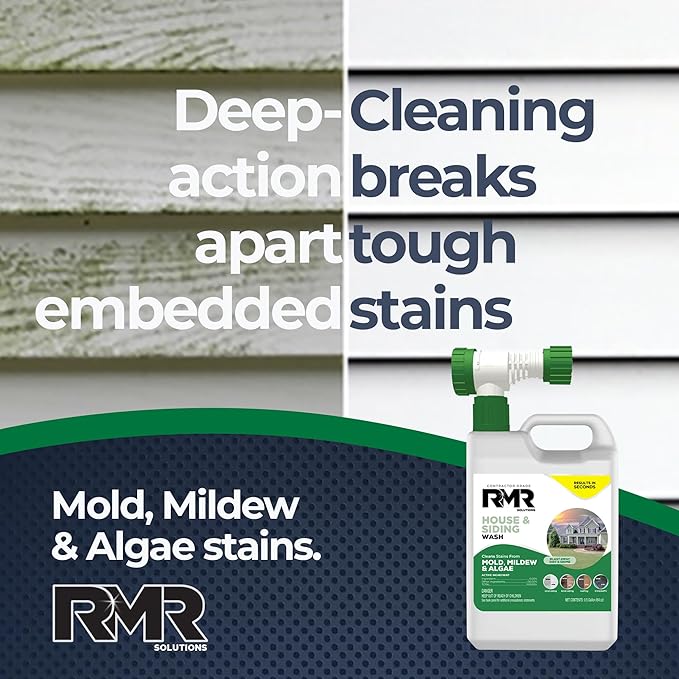 RMR House and Siding Wash - Commercial-Grade Outdoor Stain Remover for Mold Mildew and Algae 64 Ounce Bottle With Hose-End Adapter