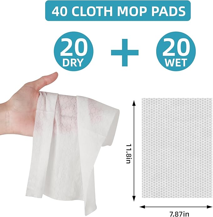 Disposable Pad Flat Mop for Floor Cleaning 15.7 in (40 cm) Aluminum Base 52 in Aluminum Handle Includes 20 Dry Pads + 20 Wet Pads Hands-Free Easy Clean – LJGG (Gray/White)