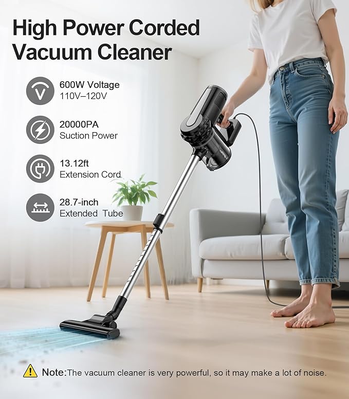 qimedo Corded Stick Vacuum Cleaner Plug in Stick Vacuum Cleaner for Home Handheld Vacuum Cleaners for v1 Hard FloorCarpet (Simple Style)