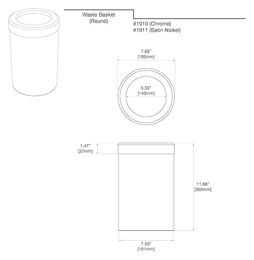Gatco Small Bathroom Trash Can with Lid Round 3 Gallon Stainless Steel Wastebasket Under Sink Satin Nickel for Bathroom Bedroom Office (1911)