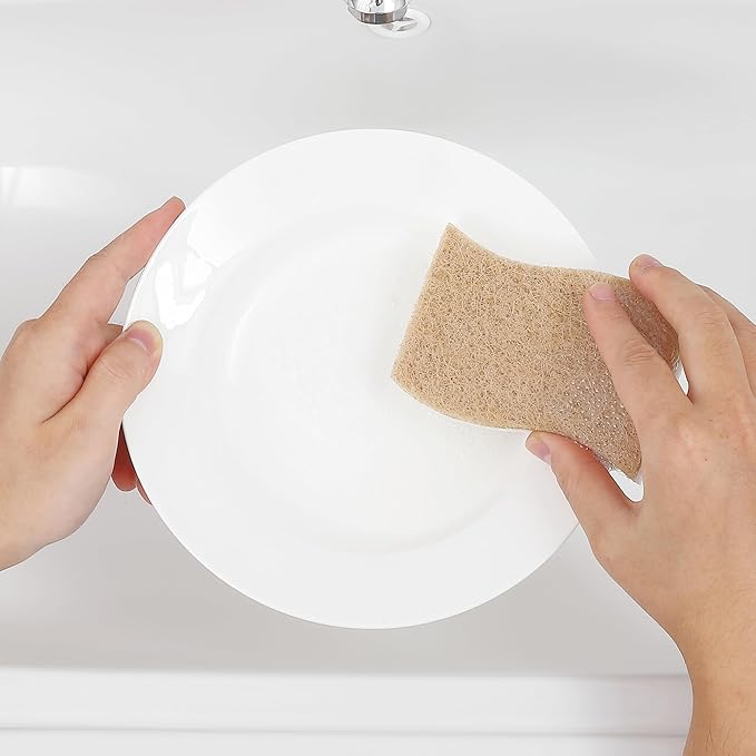 happimess WPE2000A-12SET Natural Plant Based Non-Scratch Sisal Hemp/Cellulose Scrubbing Dish Sponge Cleaning Sponge for Dishes Bathroom Household Beige/White (Set of 12)