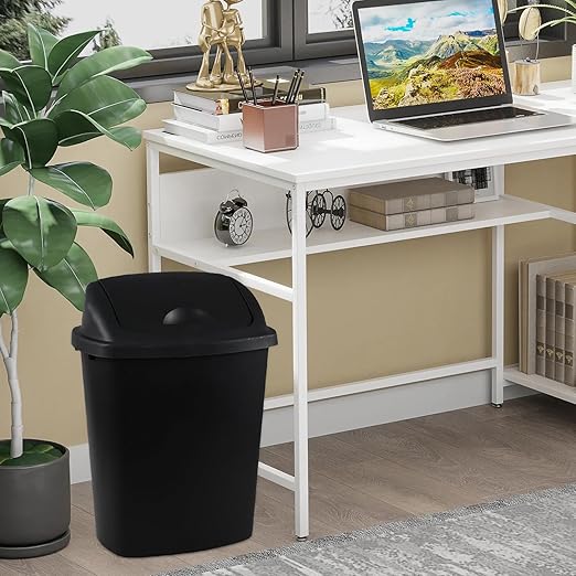 Xyskin 6 Gallon Plastic Swing Top Wastebasket Trash Can Commercial Trash Cans for Kitchen Garage or Workspace Black (4 Pack)