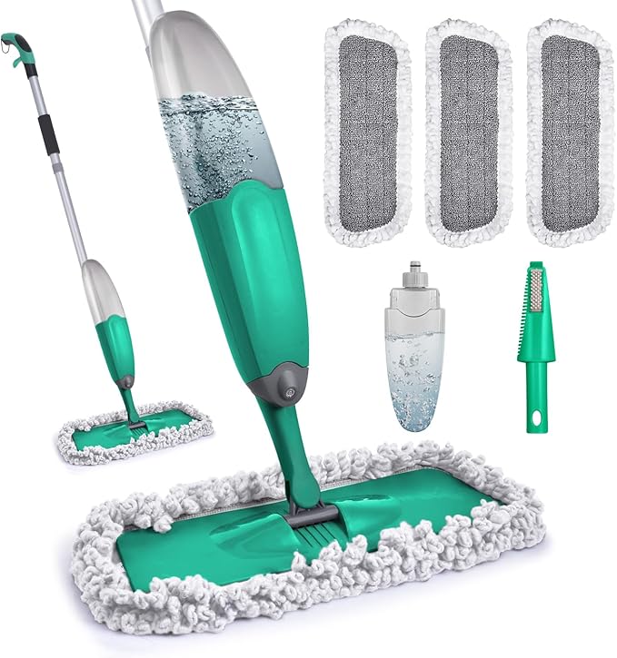 Spray Mop for Floor Cleaning TINA&ampTONY Microfiber Hardwood Dry Wet Kitchen Mop with 3 Washable Pads &amp 635ML Refillable Bottle Dust Mop with Sprayer for Laminate Tile Vinyl Floors Green