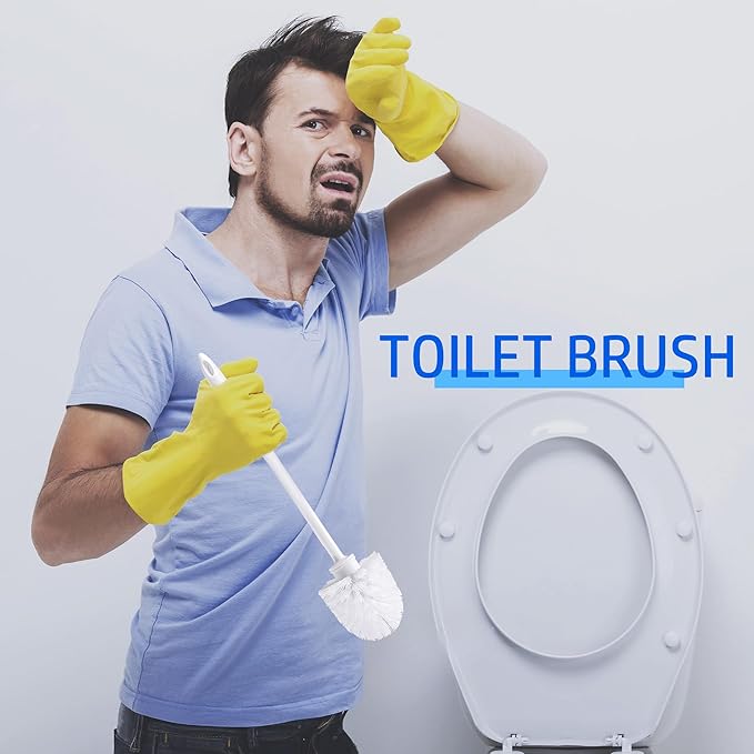 20 Pcs 14.2 Inch Toilet Brush Long Handle Toilet Bowl Brush Plastic Scrubber with Hook Hole White Soft Bristle Cleaner Handled for Bathroom Cleaning Supplies
