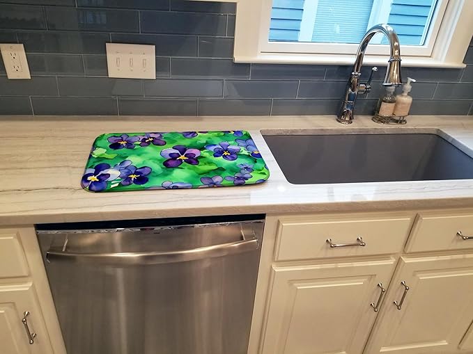 Caroline's Treasures DAC1717DDM Wisconsin Wood Violets in Watercolor Dish Drying Mat Absorbent Dish Drying Mat Pad for Kitchen Counter Dish Drainer Mat for Countertop 14 x 21 Multicolor