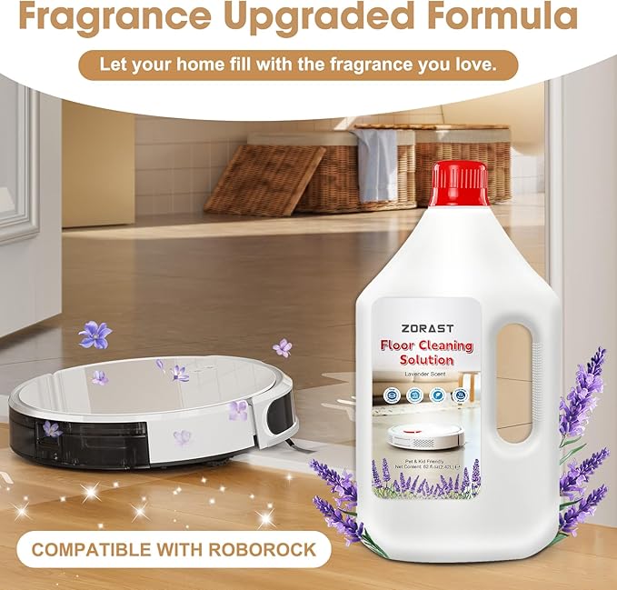 Lavender Scent Floor Cleaning Solution Compatible with All Roborock Mopping Robots (S7 S8 Qrevo Q7 Q8 series) Deep Cleans for Multiple Hard Floors Stain-Busting &amp Fresh-Scented