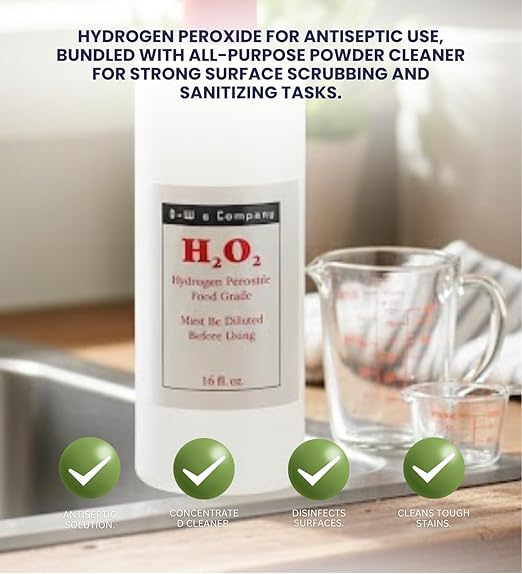 Hydrogen Peroxide 12% 16OZ Bundle with Regular Scent Concentrated All Purpose Cleaner Powder 21OZ – Versatile Liquid Peroxide and Powdered Cleanser for Household Tasks — Gift Set (2 Items)