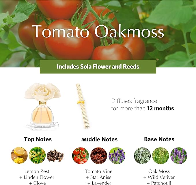 Agraria Monique Lhuillier Tomato Oakmoss AirEssence Fragrance Reed Diffuser 7.4 Oz Fresh Alluring Sola Flower Earthy Scent Diffusers for Home