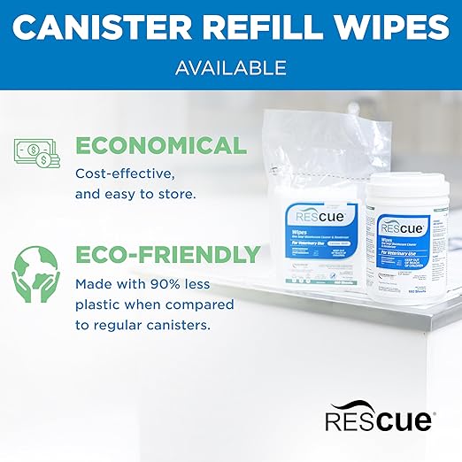 REScue One-Step Disinfectant Cleaner &amp Deodorizer Wipes for Vet Use – Cleaner for Kennels Litter Boxes Vet Offices Pet Grooming Surfaces Pet Boarding – Wipes Canister Refill 160 Count (6 Pack