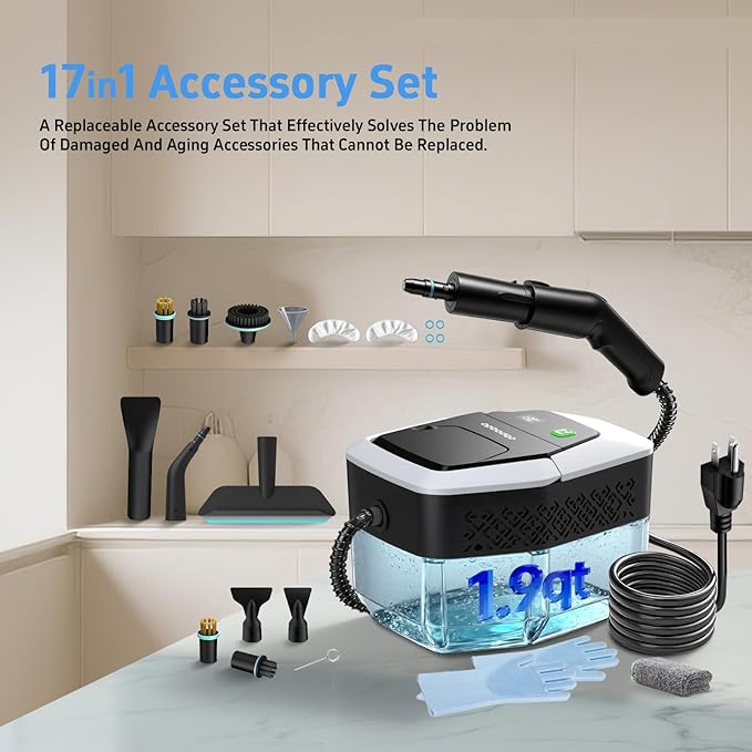 Steam Cleaner for Home(True High Temperature257℉)3-Levels Adjustable Handle Steamer for Cleaning1.9 Quart Steam Cleaner for Car2500W Handheld Steam CleanerClean GreaseDirtTile Furniture