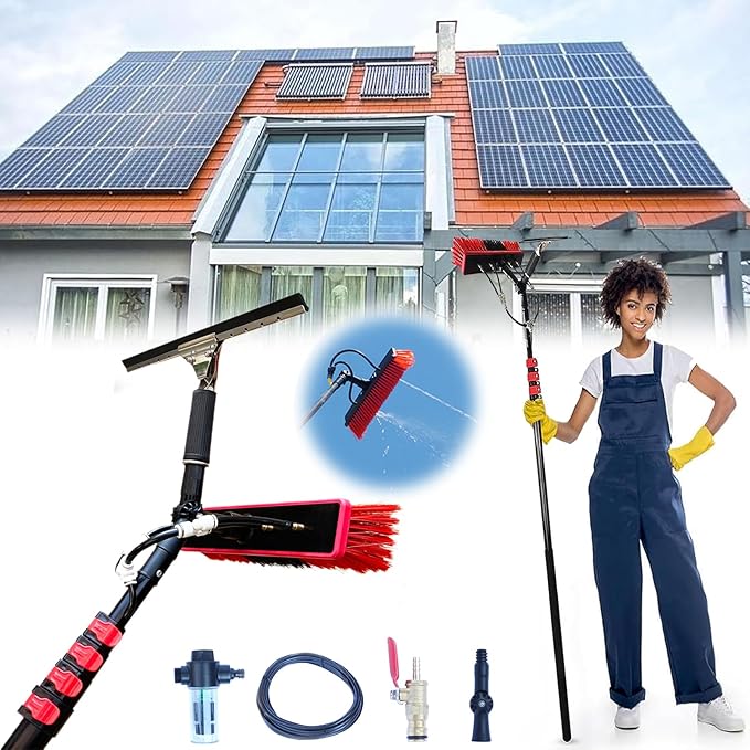 Glass Cleaning Brush Home Water Fed Telescopic Pole Kit Solar Panel Brush Rotating for Photovoltaic Panel3.6-6 M Window Cleaning PoleWater Fed Telescopic BrushWindow Cleaner KitExtendabl