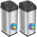 iTouchless 13 Gallon Sensor Trash Can with Deodorizer (2-Pack) Stainless Steel Big Lid Opening (Base Version - No AC Adapter)