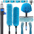 25 Foot High Reach Ceiling Fan Duster with 7-18ft Heavy Duty Extension Pole Microfiber Feather Cobweb Duster Window Squeegee Kit Cleaning Gloves
