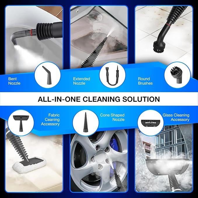 Handheld Steam Cleaner – Multipurpose High-Pressure Steamer with 9-Piece Accessory Set – Powerful Cleaning for Home Kitchen Car and Upholstery – Chemical-Free Surface Cleaner
