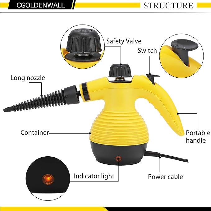 CGOLDENWALL Handheld Steam Cleaner Pressurized steamer Portable Cleaning Machine for Stubborn Stains Removal Multi-Purpose Cute Household Cleaning Machine